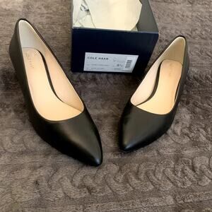 Cole Haan Black Leather Pointed Toe Low Heel Quincy Kitten Heel Pumps Size 8.5 M